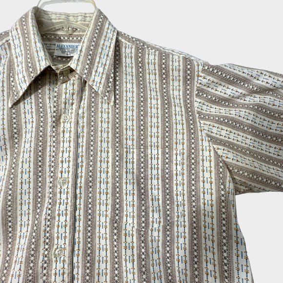 Vintage Alexander's Button Up Shirt Big Collar Brown Stripe Sanforized Mens 16.5 - Picture 3 of 8
